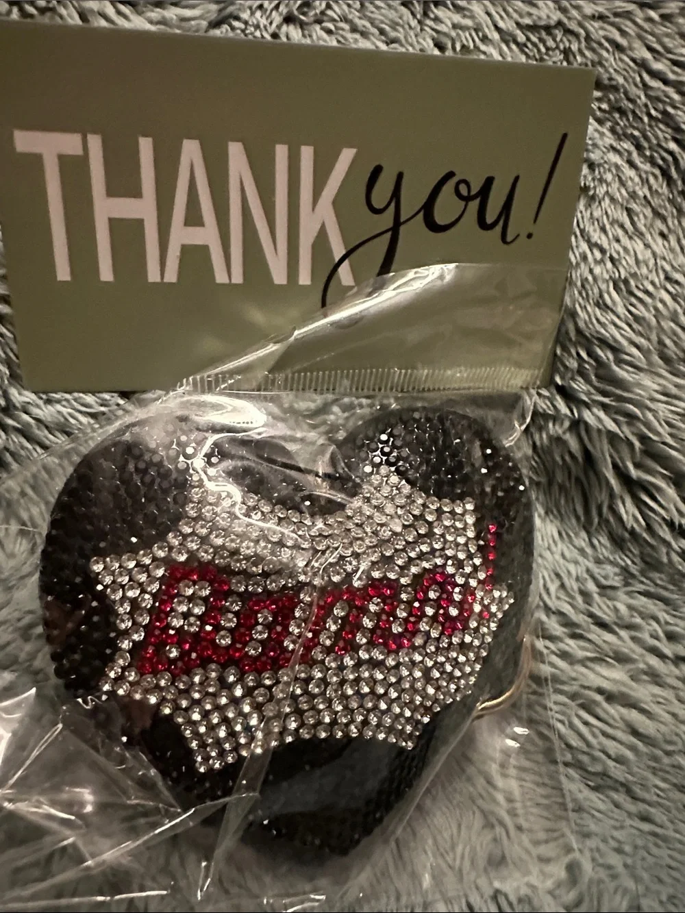Heart Shaped Crystal charm Accent - Black with Red Script